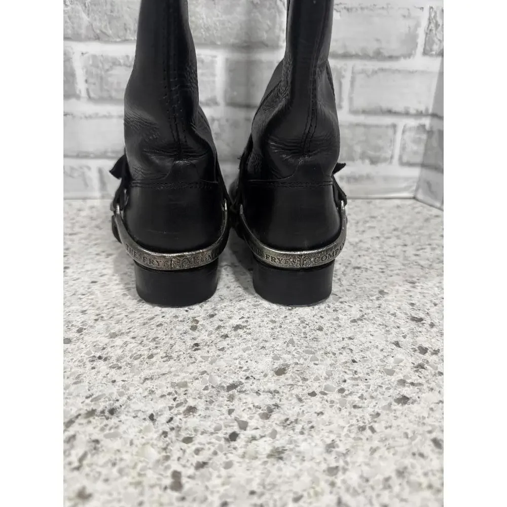 Frye Lindsay Spur Tall Black Leather Harness Riding Boots